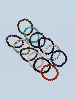12 Piece Set of Style Semi-precious Gemstone Beaded Stretch Bracelets